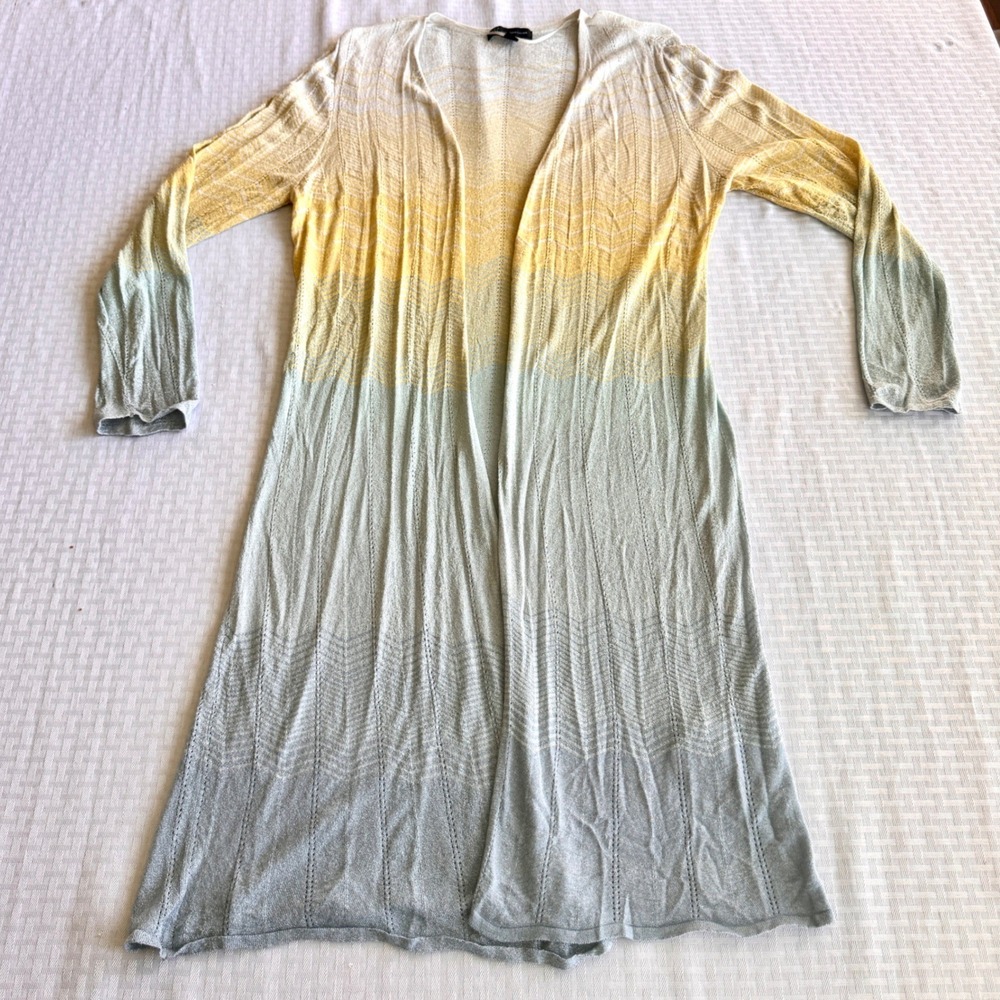 INC International Concepts Ombre Metallic Duster Cardigan Yellow Green Large